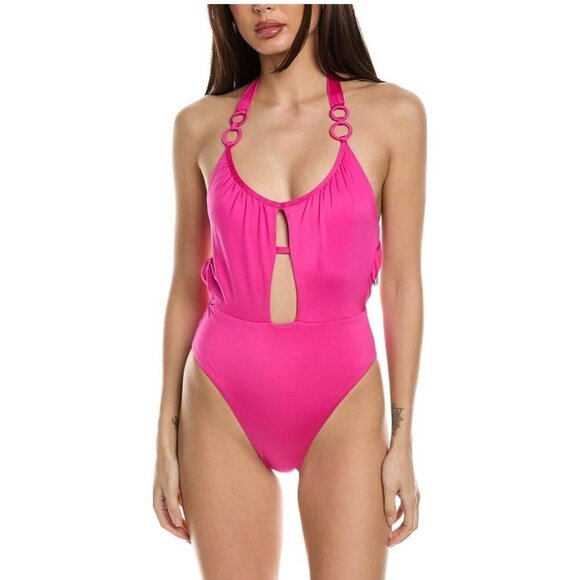 New Trina Turk Monaco Halter Swimsuit Womens 10 One Piece Rose Pink Cutout - Picture 1 of 10